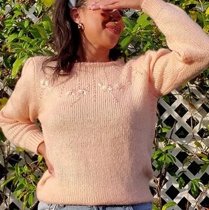 Donagain Vintage Pink Donagain Sweater W/ Floral & Pearl Detailing Size Large